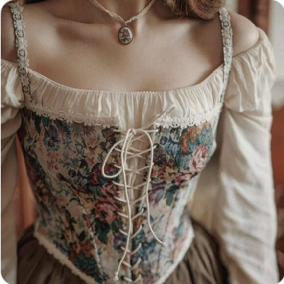 🥑NWT Vntg Style Cowgirl Floral Jacquard Bustier Corset Top Lace up Cropped Top - Picture 4 of 16